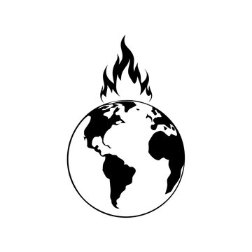 recommend clip art: line art planet earth in flames, resembling blazing globe
