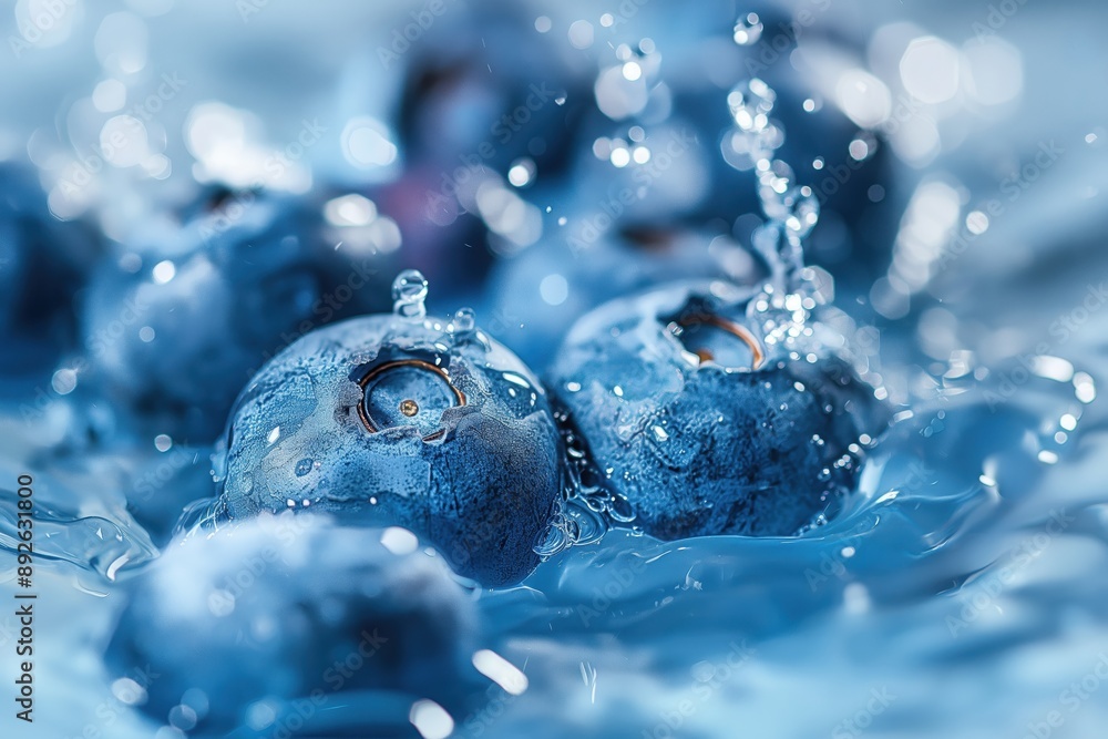 Poster blueberries in water