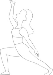 スポーツウェアを着てヨガをしている女性の線画イラスト