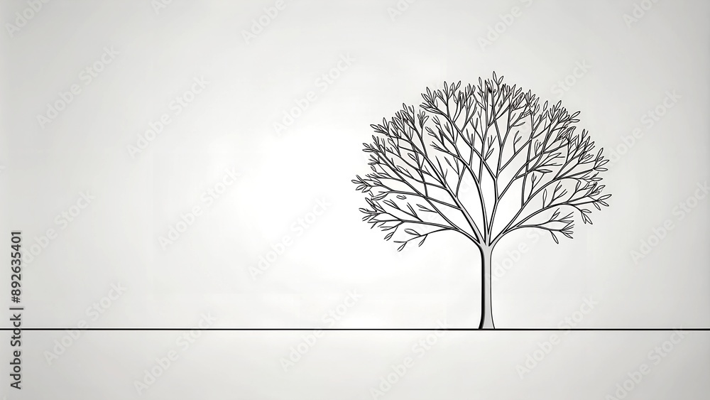 Poster a simple yet powerful representation of nature: minimalist line drawing of a tree generative ai comp