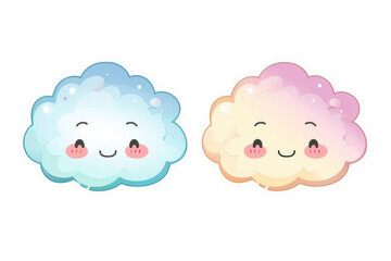 kawaii pink blue clouds clipart, smiling cute pastel clouds, cartoon fluffy clouds, sky clipart