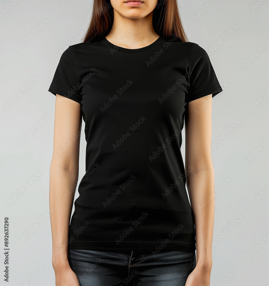 Wall mural Blank black female t shirt mockup