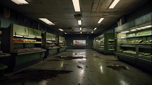 Abandoned supermarket view like apocalyptic times