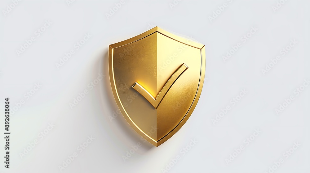 Poster shield with tickmark 3d rendering minimal wallpaper, background with big copy space