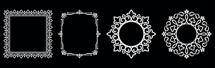 Set of decorative frames Elegant vector element for design in Eastern style, place for text. Floral black and white borders. Lace illustration for invitations and greeting cards.