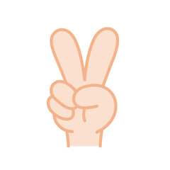 指で数字の2を表すハンドサインのベクターイラスト。ベクターデータは輪郭線の線幅を変更できます。
