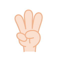 指で数字の3を表すハンドサインのベクターイラスト。ベクターデータは輪郭線の線幅を変更できます。