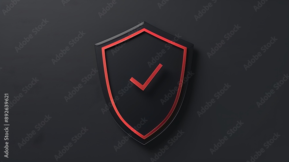 Poster shield with tickmark 3d rendering minimal wallpaper, background with big copy space