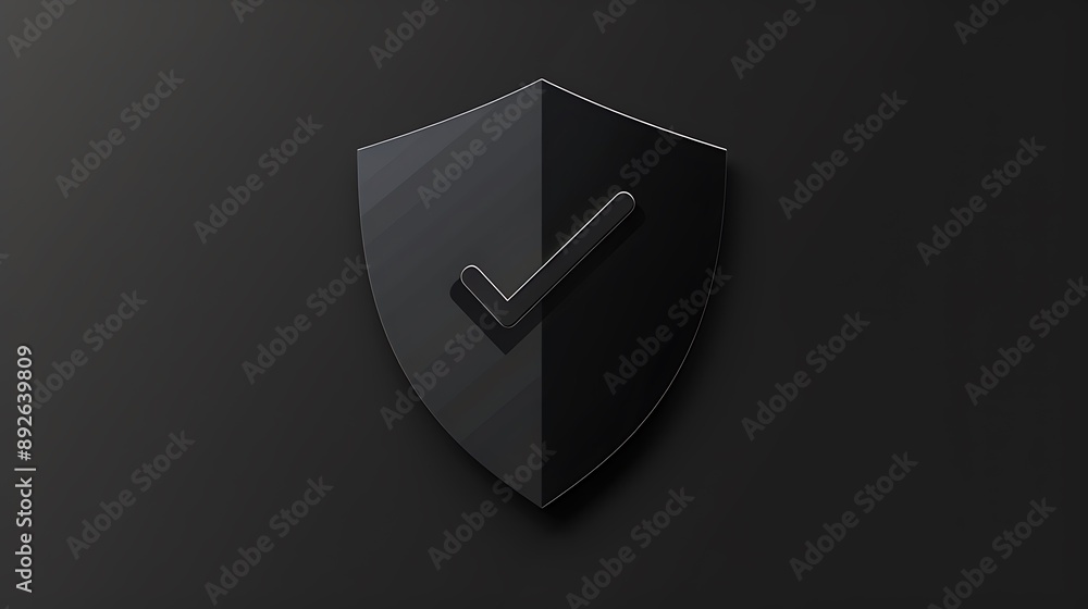 Poster shield with tickmark 3d rendering minimal wallpaper, background with big copy space