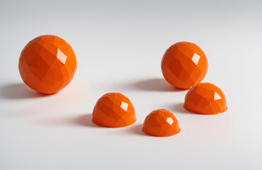 low-poly orange in front of white background artistic artwork