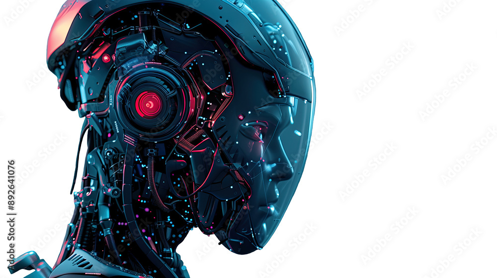 Poster artificial intelligence neural network in human image robot head isolated element on transparent bac