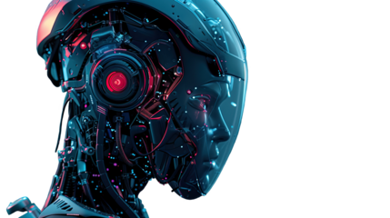Artificial intelligence Neural network in human image Robot head Isolated element on transparent background Modern technological banner for your projects