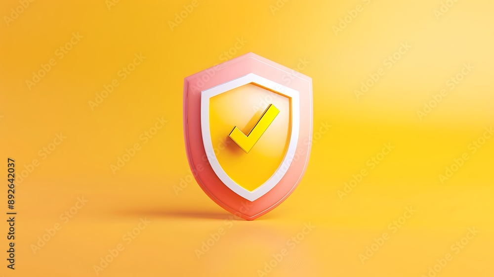 Poster shield with tickmark 3d rendering minimal wallpaper, background with big copy space