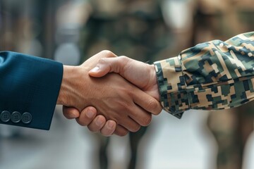 Soldier and businessman shaking hands