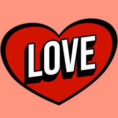Red heart with love word in the middle