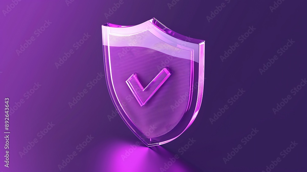 Poster shield with tickmark 3d rendering minimal wallpaper, background with big copy space