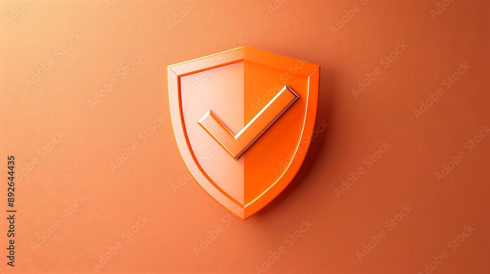 Poster shield with tickmark 3d rendering minimal wallpaper, background with big copy space