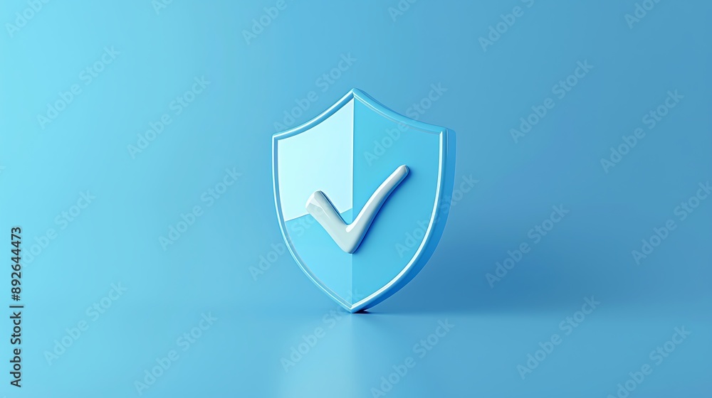 Poster shield with tickmark 3d rendering minimal wallpaper, background with big copy space