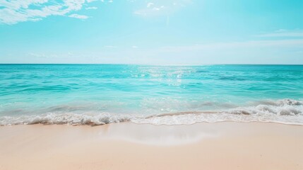Obraz premium Sunny beach with turquoise water and clear sky, perfect for summer vacation ads