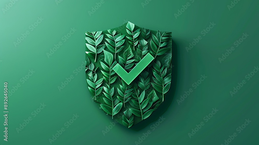Poster shield with tickmark 3d rendering minimal wallpaper, background with big copy space