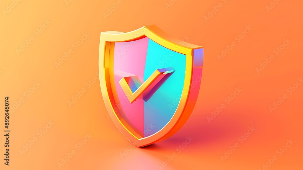 Poster shield with tickmark 3d rendering minimal wallpaper, background with big copy space