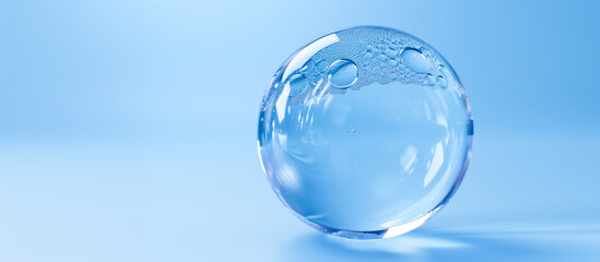 Single Soap Bubble on Blue Background.