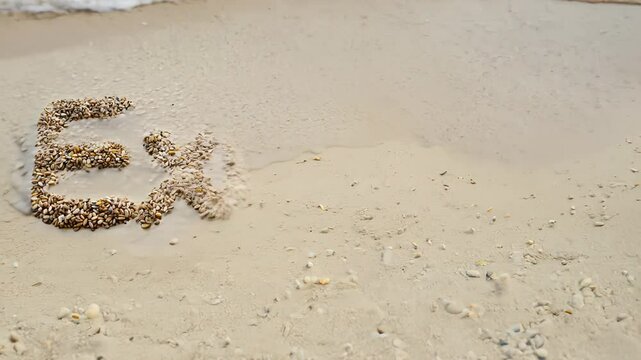 word "explore" is written on the sand near the seashore. Concept: travel and adventure