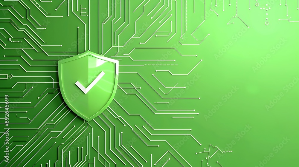 Poster shield with tickmark 3d rendering minimal wallpaper, background with big copy space
