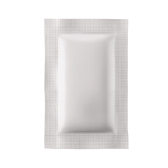 White grey silver foil blank bag package on white background aluminium bag Packaging sachet mockup  food branding packaging 3D rendering, 3D illustration