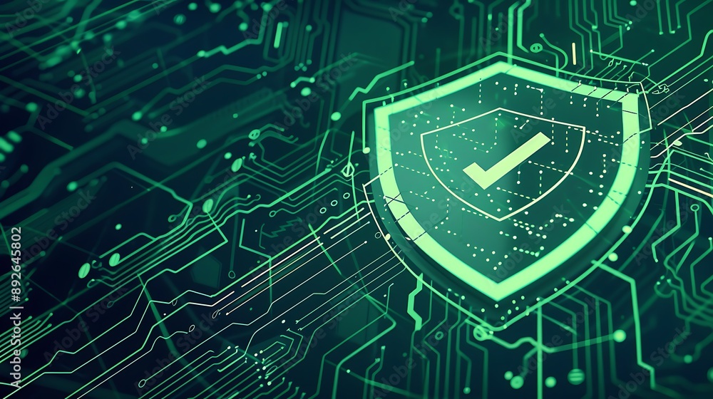 Poster shield with tickmark 3d rendering minimal wallpaper, background with big copy space