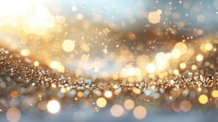 A Christmas scene with two gold ornaments on a blue background. The scene is bright and cheerful, with the gold ornaments adding a touch of elegance and warmth to the image