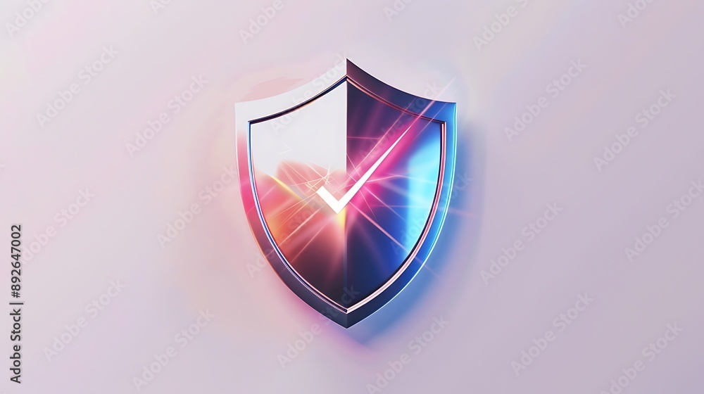 Poster shield with tickmark 3d rendering minimal wallpaper, background with big copy space