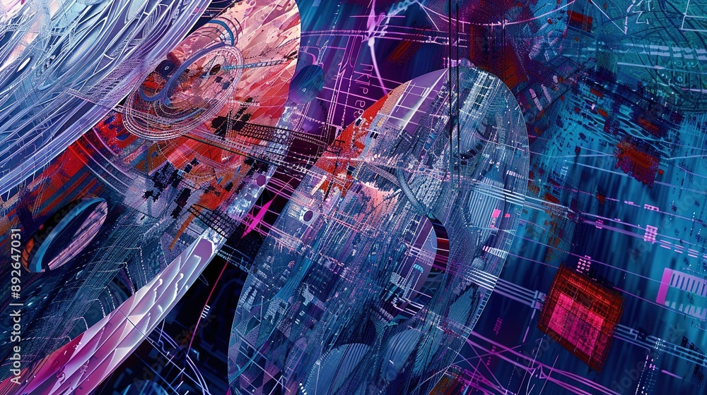 Aufkleber abstract digital art with overlapping geometric shapes and lines