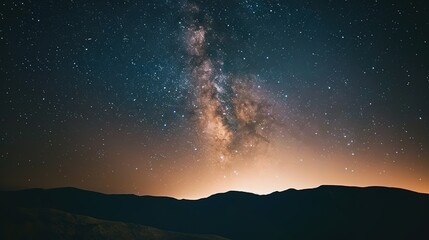 Night Sky View of the Milky Way Over a Mountain Range