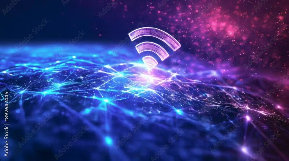 Poster global network connectivity - wi-fi symbol over digital terrain. a digital representation of a globa