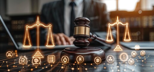 Justice and Law Concept with Scales and Gavel