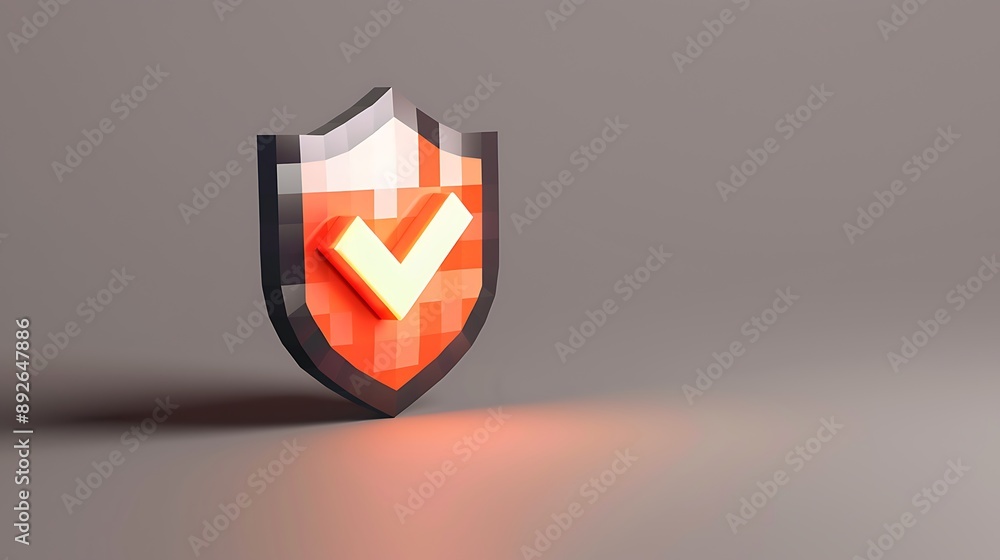 Poster shield with tickmark 3d rendering minimal wallpaper, background with big copy space