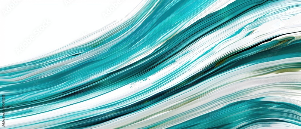Wall mural abstract teal and white wave-like brushstrokes on a white background, creating a dynamic and fluid m