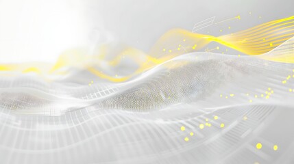 Elegant Minimalist Tech Background in White and Yellow with Digital Waveforms, Ideal for High-Tech Communication and Innovation Themes