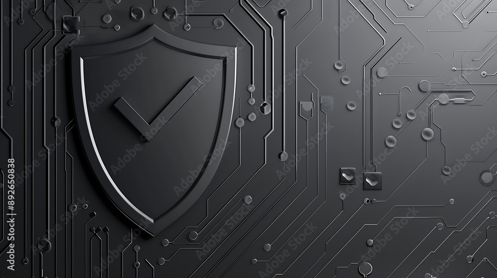Aufkleber shield with tickmark 3d rendering minimal wallpaper, background with big copy space
