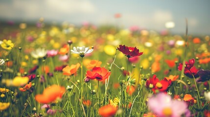 Colorful Wildflowers Blooming in a Meadow on a Sunny Day