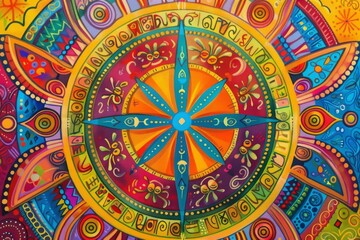 Colorful Mandala With a Starburst Pattern and Geometric Shapes