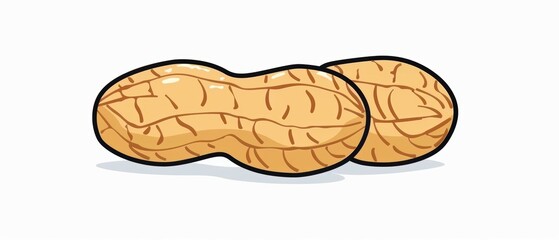 A simple illustration of a peanut, with only one in the middle of the image, is a symbol of art. Dynamic on a clean white background.