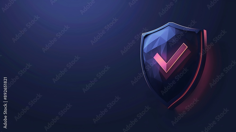 Poster shield with tickmark 3d rendering minimal wallpaper, background with big copy space