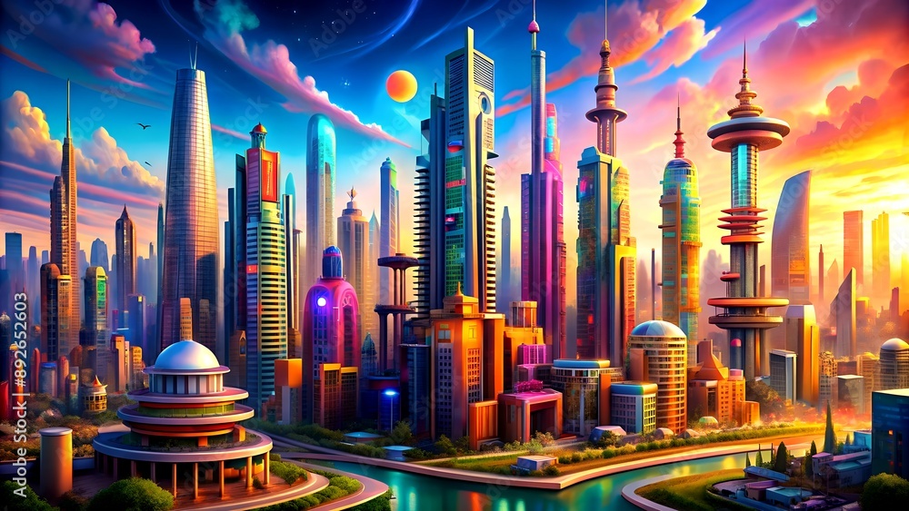 Leinwandbilder imagination unleashed: exploring the architecture of a futuristic city generative ai neural art