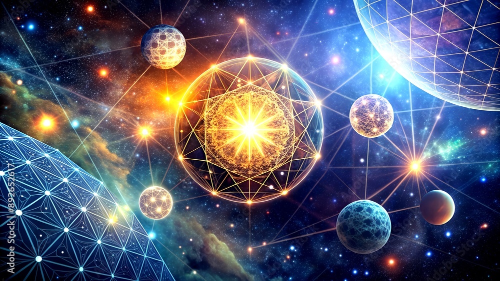 Poster a visual representation of the cosmic order through geometric shapes and patterns generative ai mach