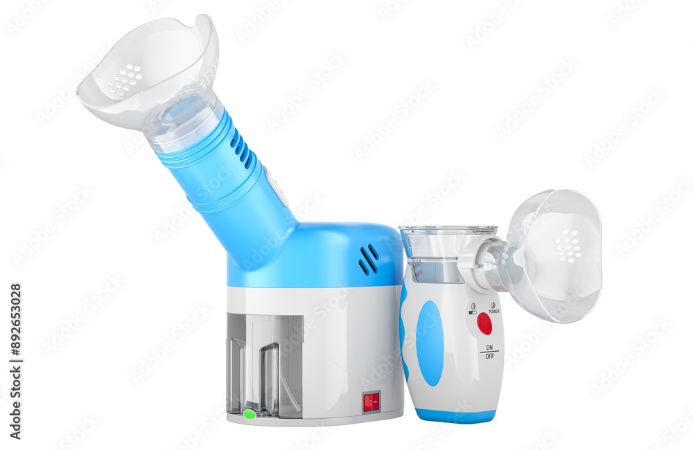 Poster steam inhaler, personal humidifier and portable nebulizer. 3d rendering isolated on transparent back
