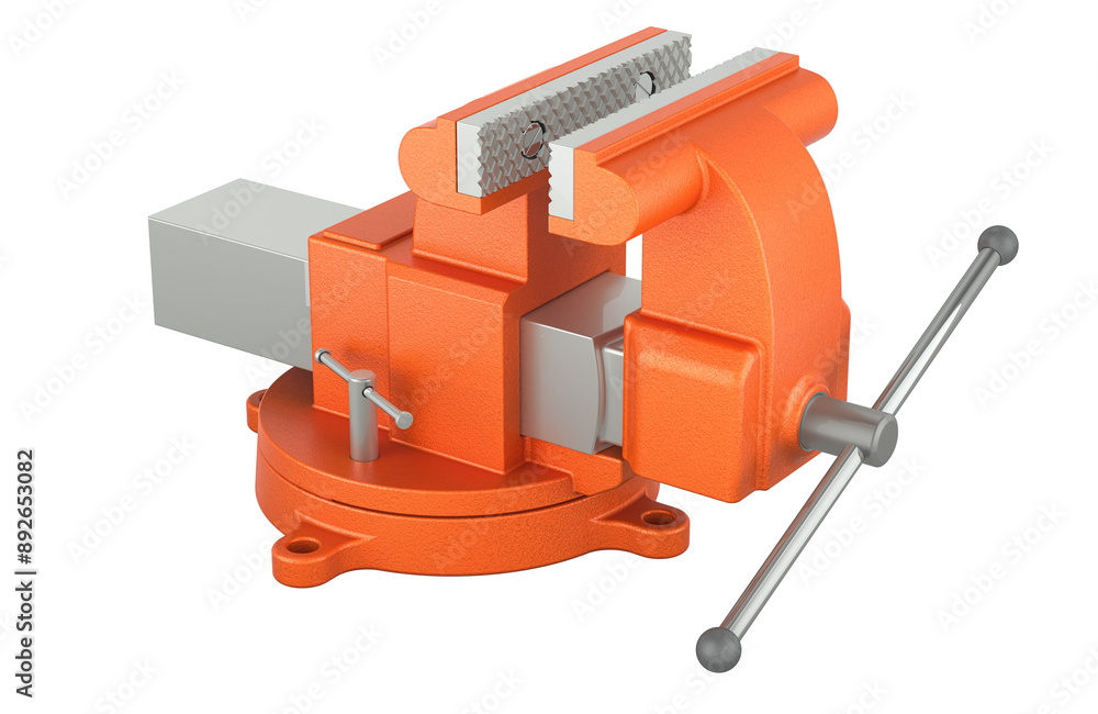 Poster steel bench vice with anvil base. 3d rendering isolated on transparent background