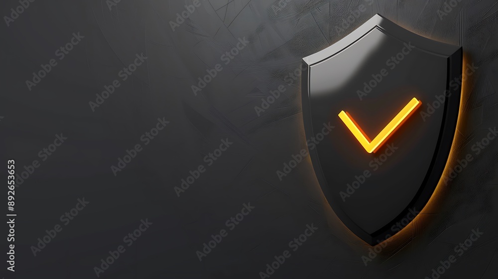 Fototapete shield with tickmark 3d rendering minimal wallpaper, background with big copy space