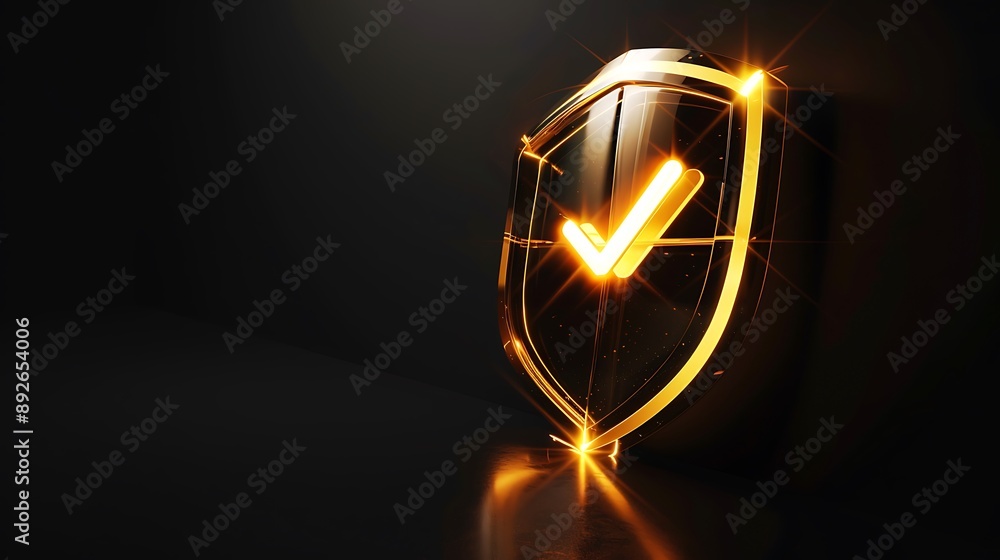 Poster shield with tickmark 3d rendering minimal wallpaper, background with big copy space